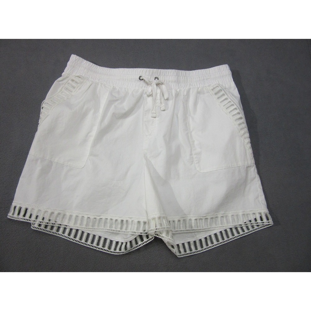 Palm Rio Shorts Women Large White Lace Trim Slash Pocket High Rise Elastic Waist